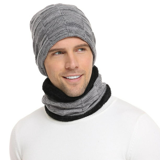 Mens Womens Winter Beanie Hat Scarf Gift Set Thick Fleece Winter Cap Neck Warmer